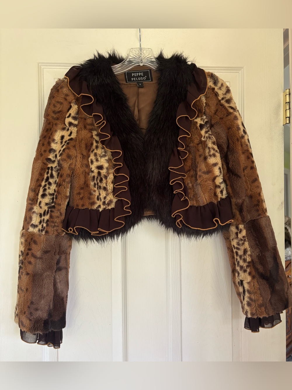 Peppe Peluso Brown Mixed-Animal Faux Fur Cropped Jacket